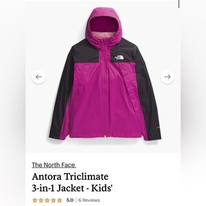 North Face Antora Tri-Climate Jacket Teen/ Adolescents size large